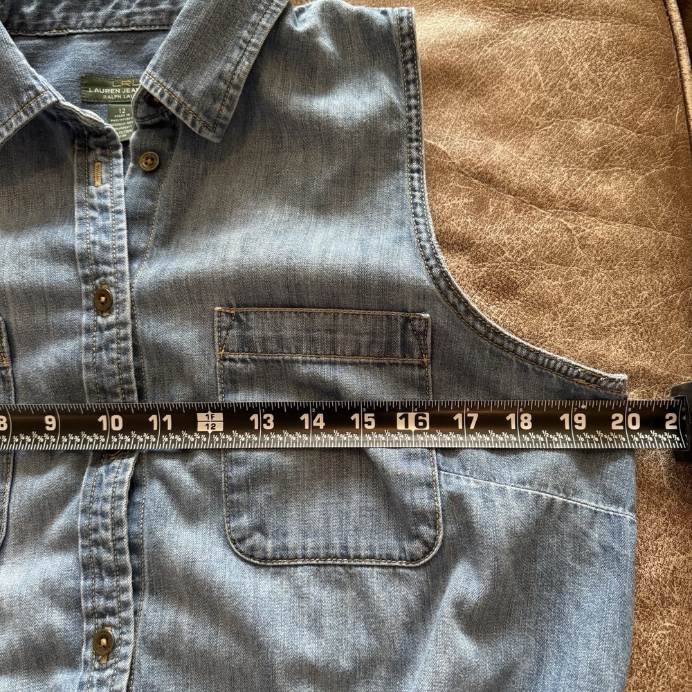 LRL Lauren Jeans Co Denim Romper Womens 12 Chambray Sleeveless Utility Tie Waist - Picture 8 of 13